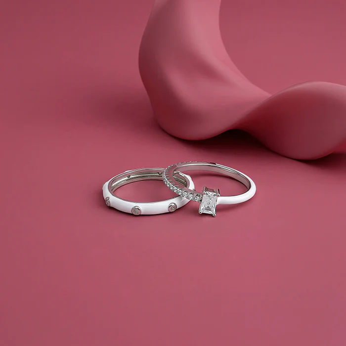Silver Cute Girl Stack Rings (Size 12) - Image 2