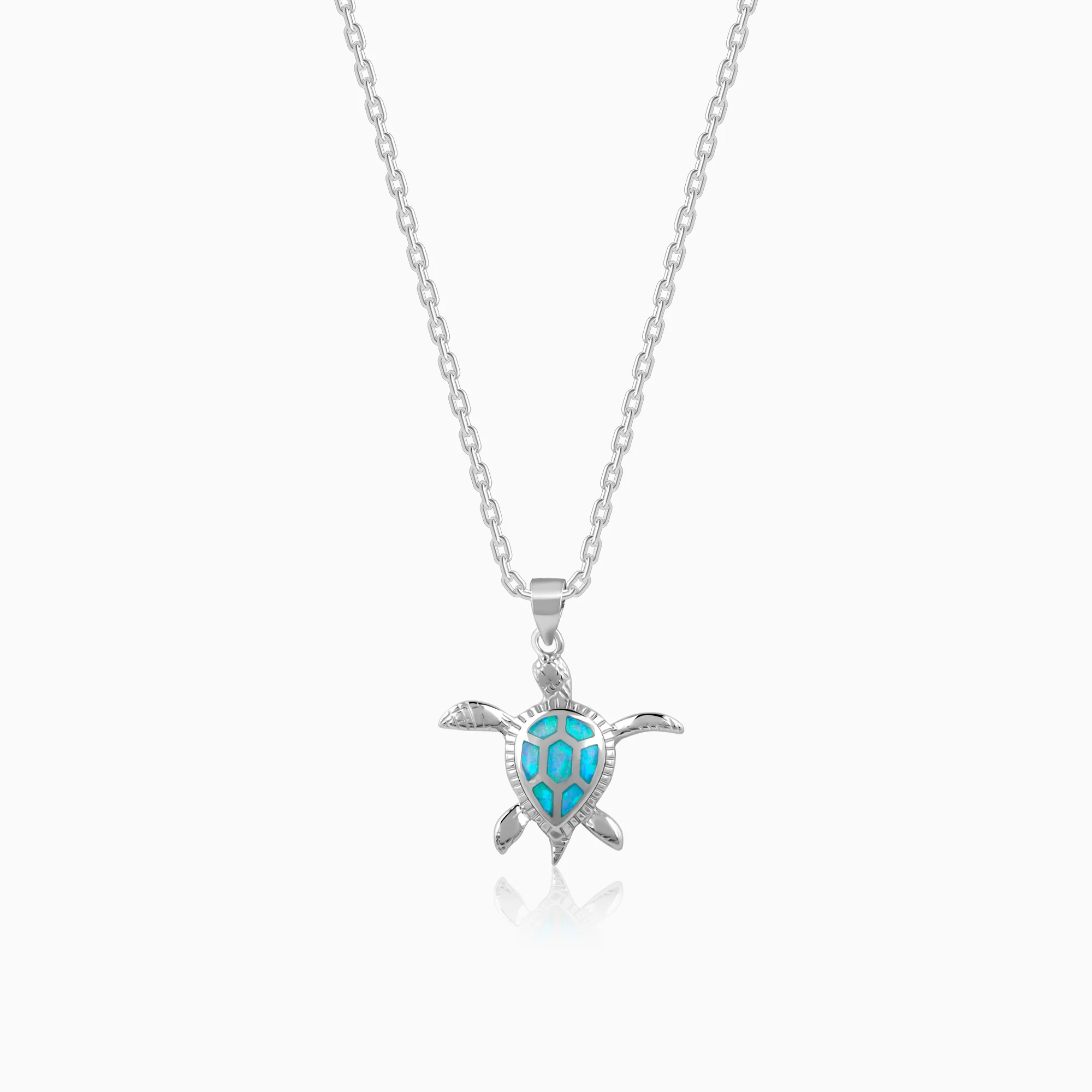 Silver Cute Turtle Pendant With Link Chain