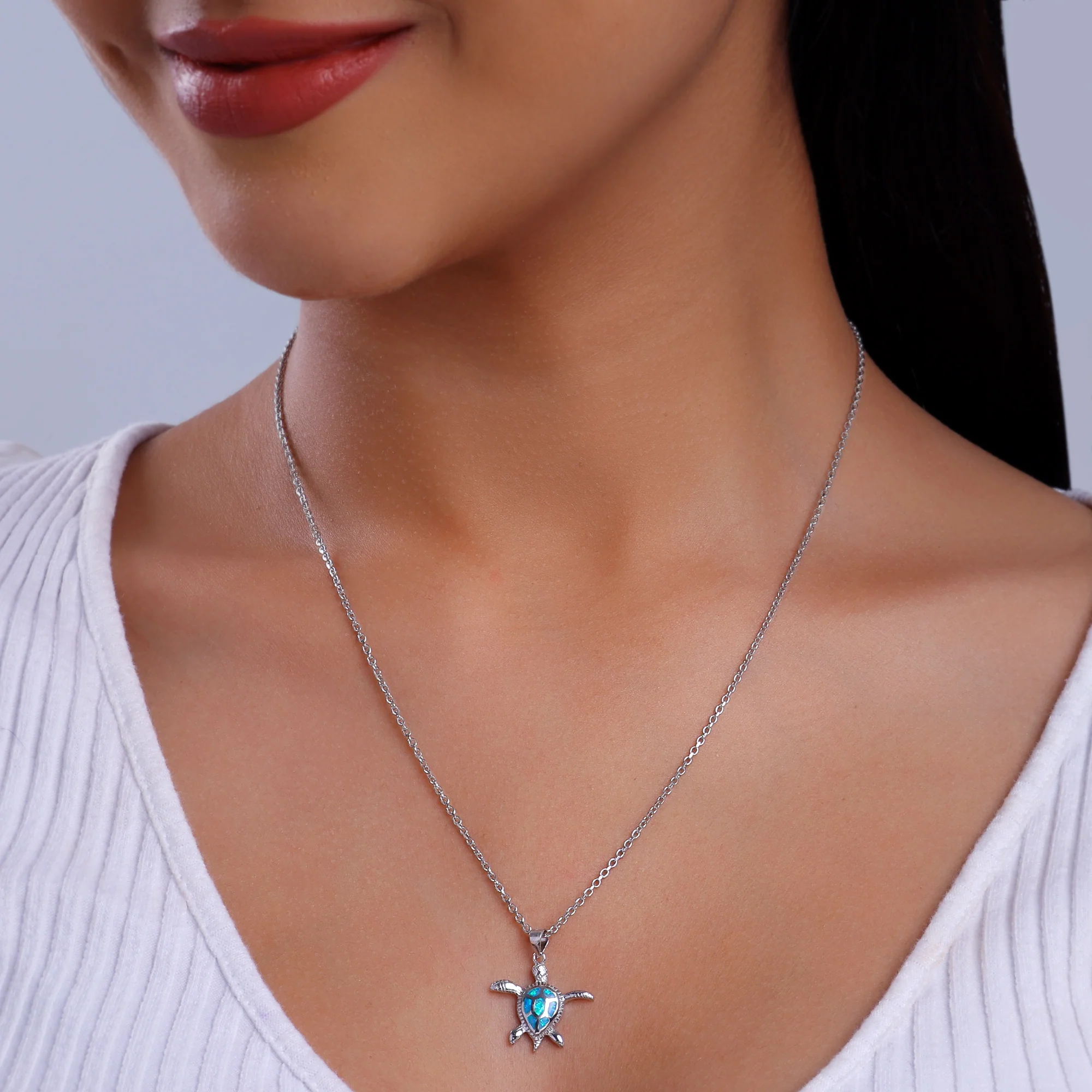 Silver Cute Turtle Pendant With Link Chain - Image 3