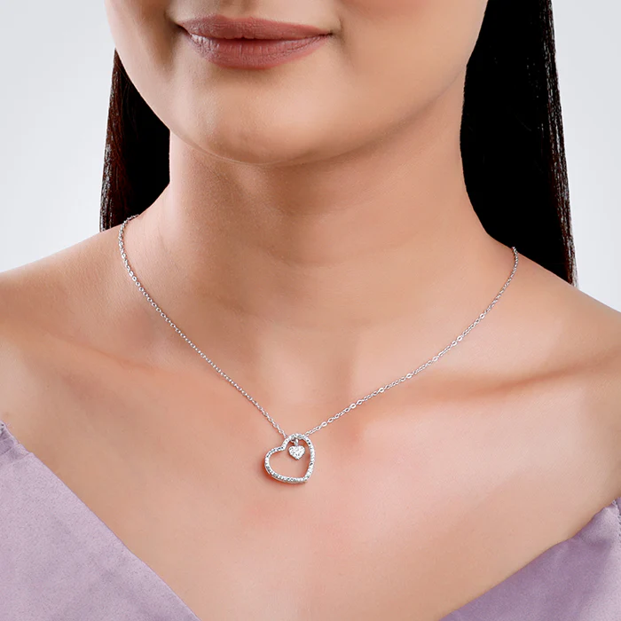 Silver Dazzling Zircon Heart Pendant With Link Chain - Image 3