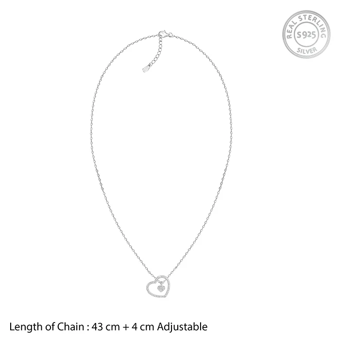 Silver Dazzling Zircon Heart Pendant With Link Chain - Image 6