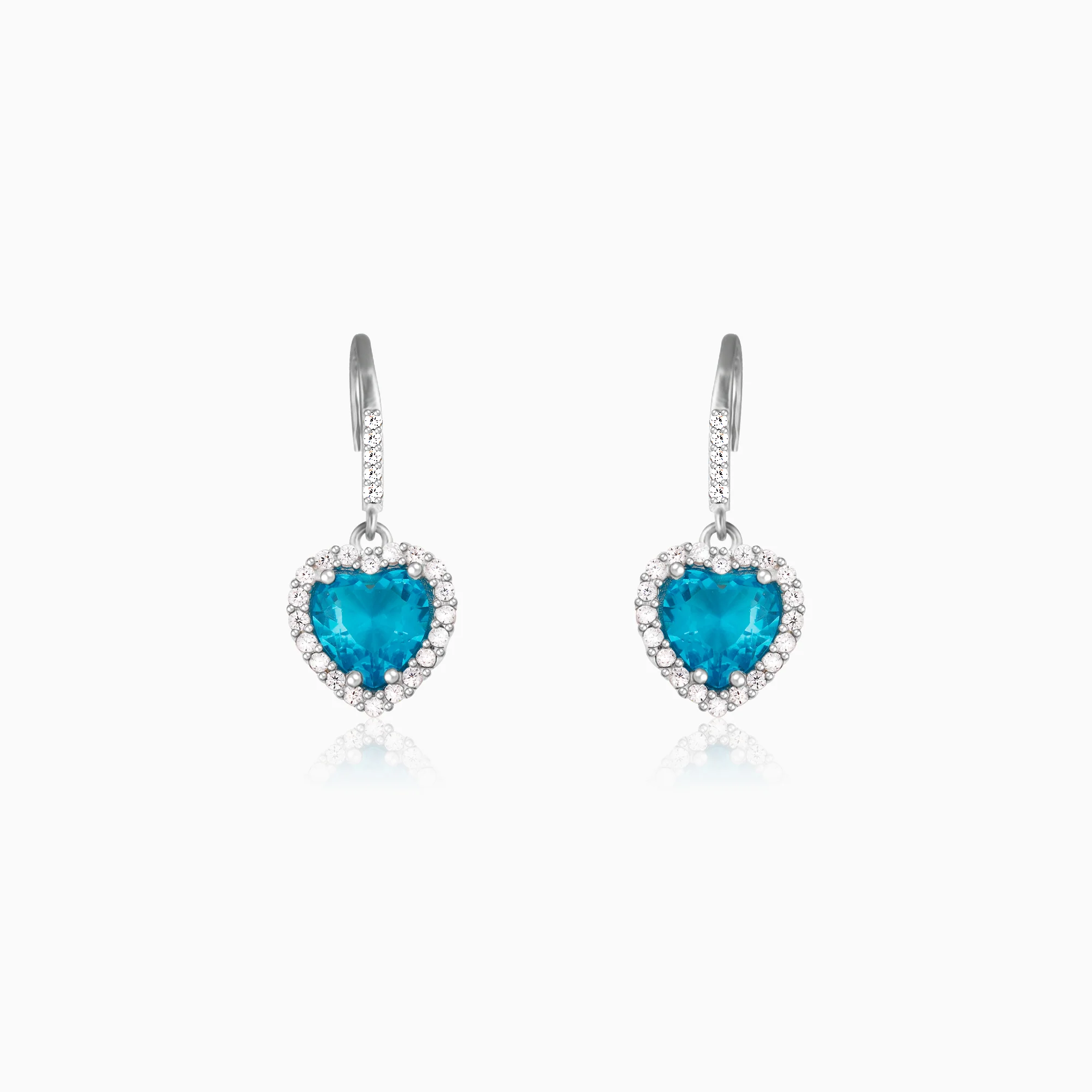 Silver Deep Ocean Blue Heart Earrings