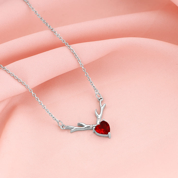 Silver Deer Heart in Red Necklace - Image 2