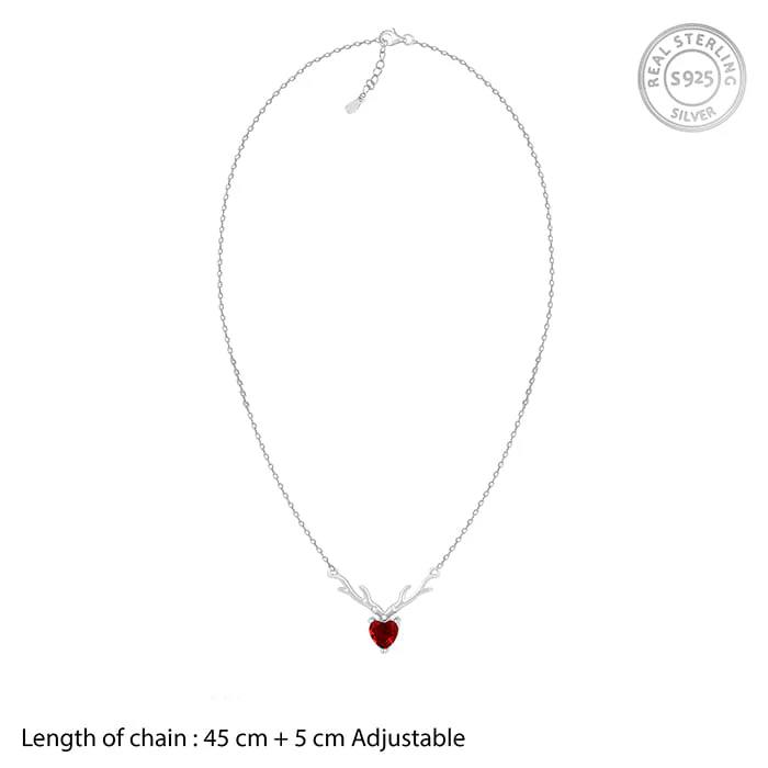 Silver Deer Heart in Red Necklace - Image 7