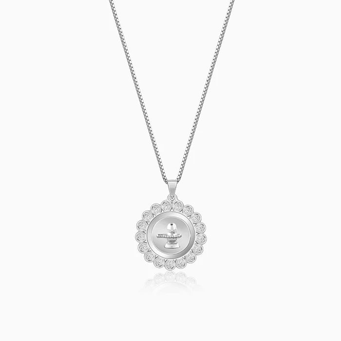 Silver Divine Mahadev Pendant With Box Chain For Him