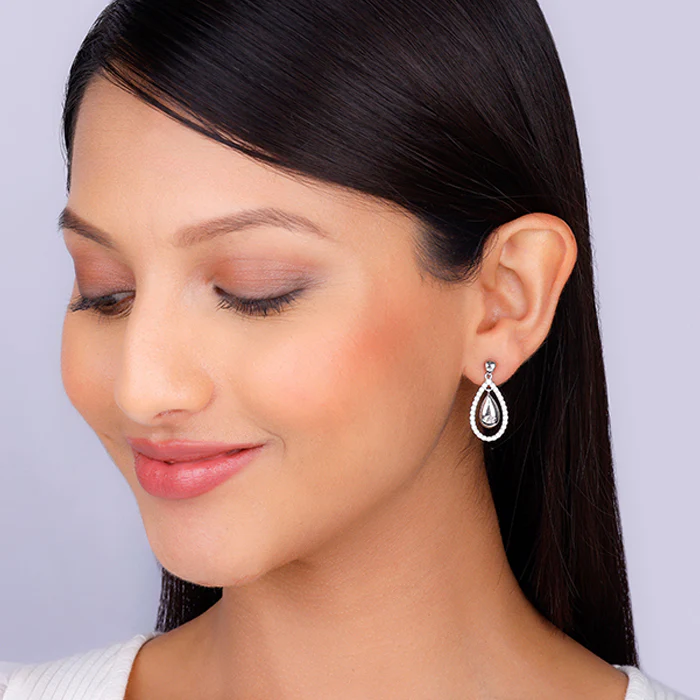 Silver Dual Teardrop Earrings - Image 3