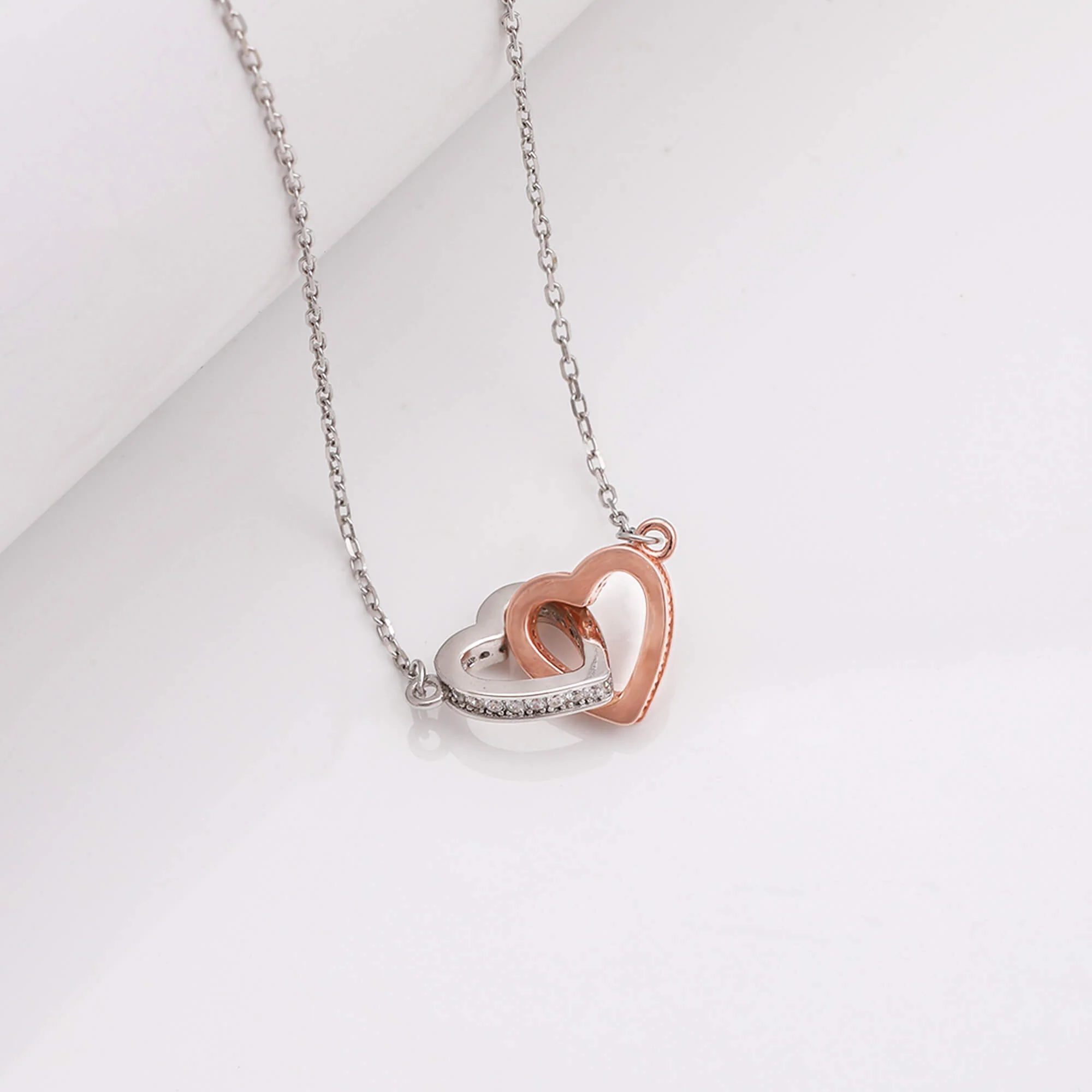 Silver Dual Tone Interlocked Heart Necklace - Image 2