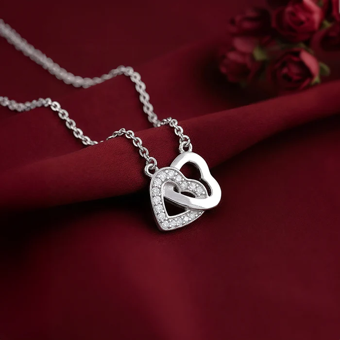 Silver Duo Heart Love Necklace - Image 2