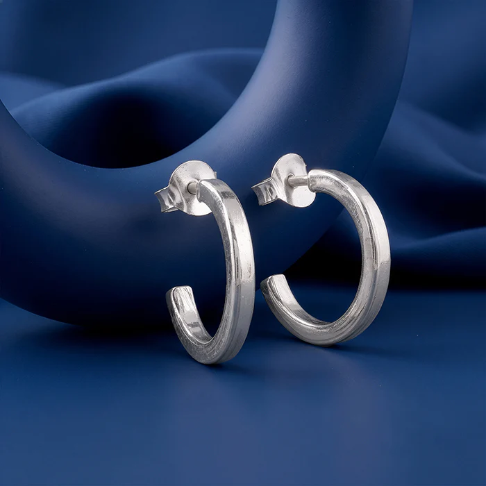 Silver Edge Half Hoop Earrings - Image 2