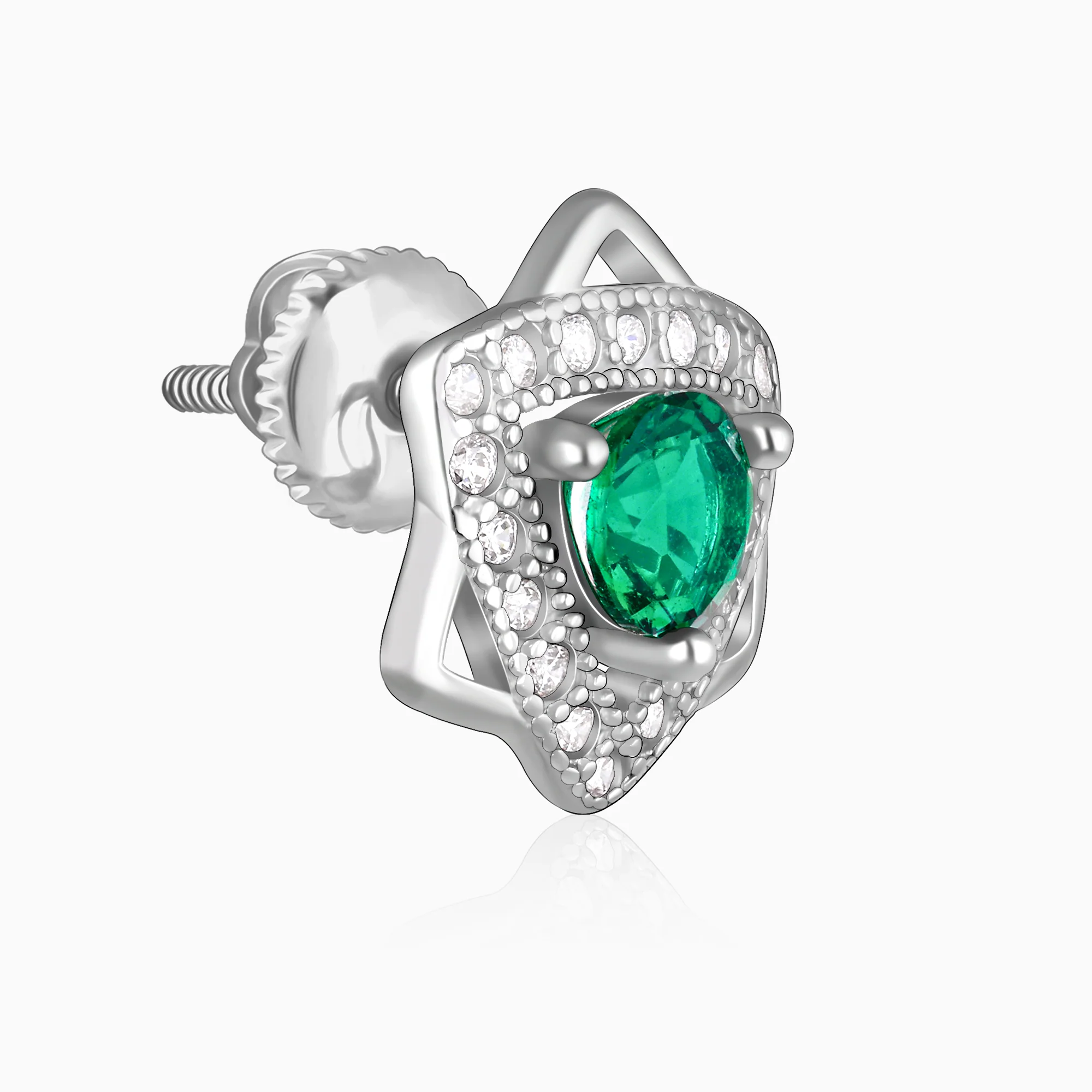 Silver Emerald Green Star Earrings - Image 4