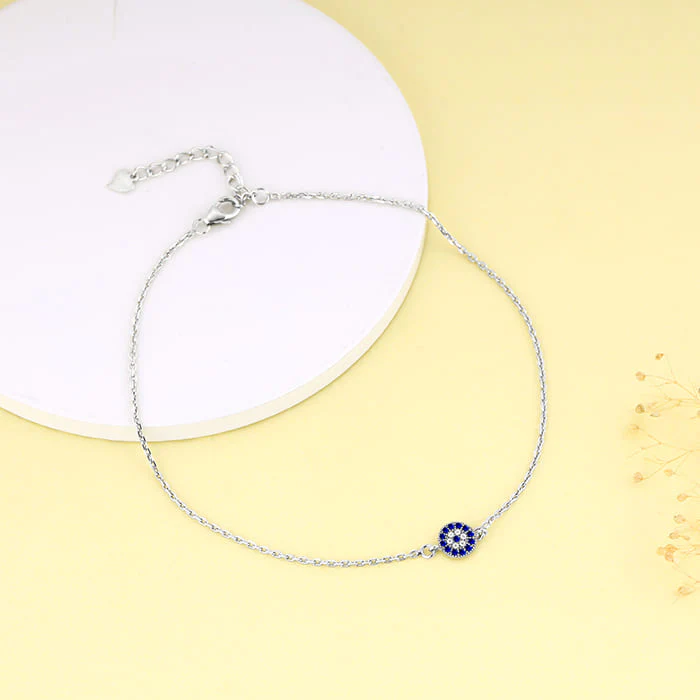 Silver Blue Evil Eye Anklet - Image 2