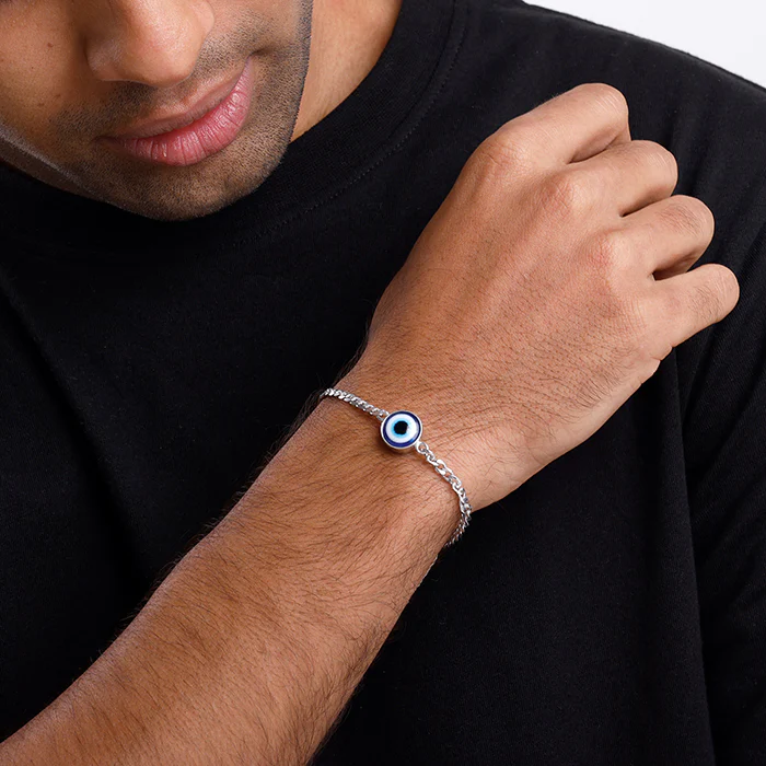 Silver Evil Eye Style Bracelet For Him - Image 3