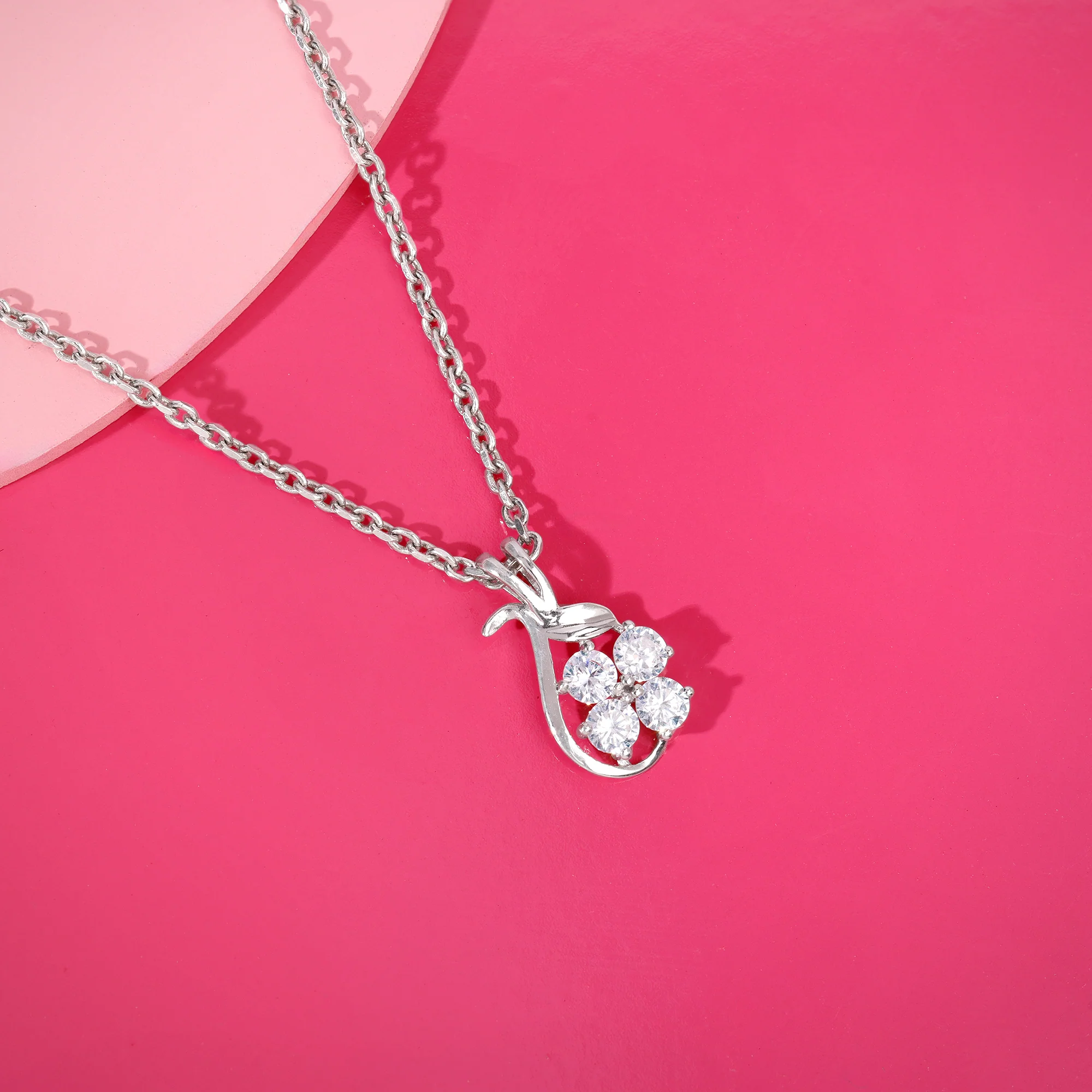 Silver Floral Hug Pendant With Link Chain - Image 2