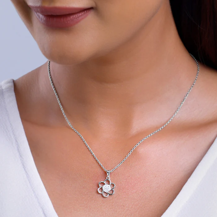 Silver Floral Moment Pendant With Link Chain - Image 3