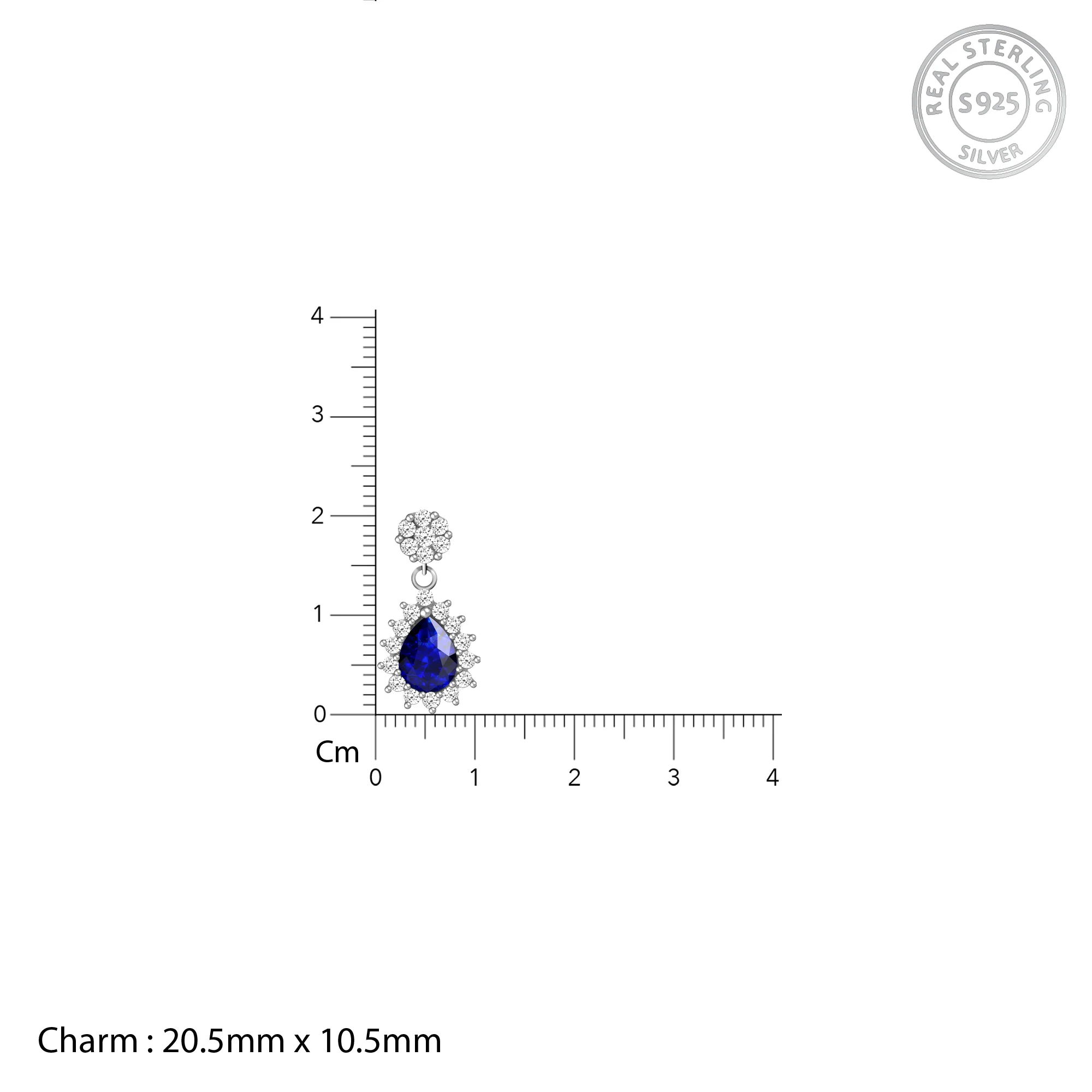 Silver Floral Royal Blue Drop Pendant - Image 4