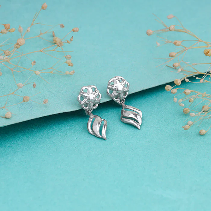 Silver Floral Twist Earrings - Image 2