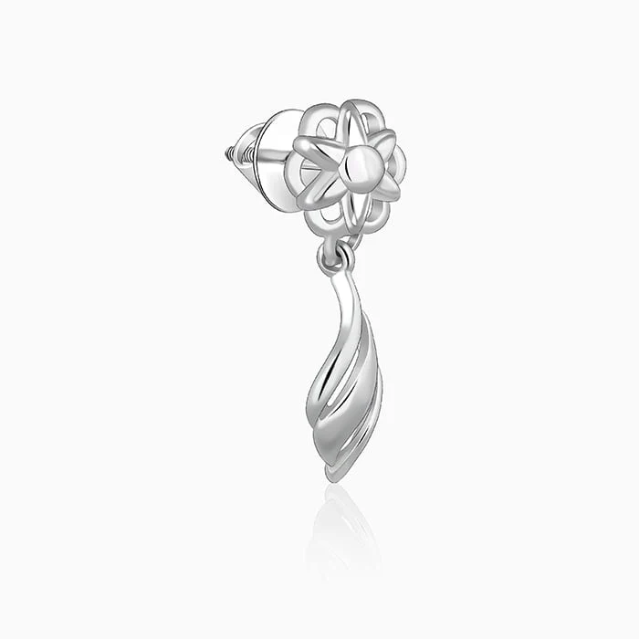 Silver Floral Twist Earrings - Image 4