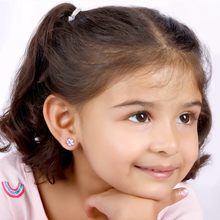Silver Flower Fling Kids Earrings - Image 3