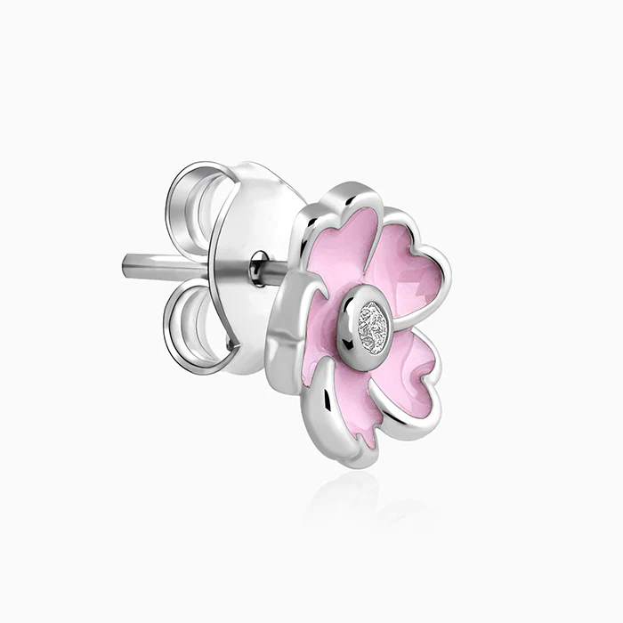 Silver Flower Fling Kids Earrings - Image 4