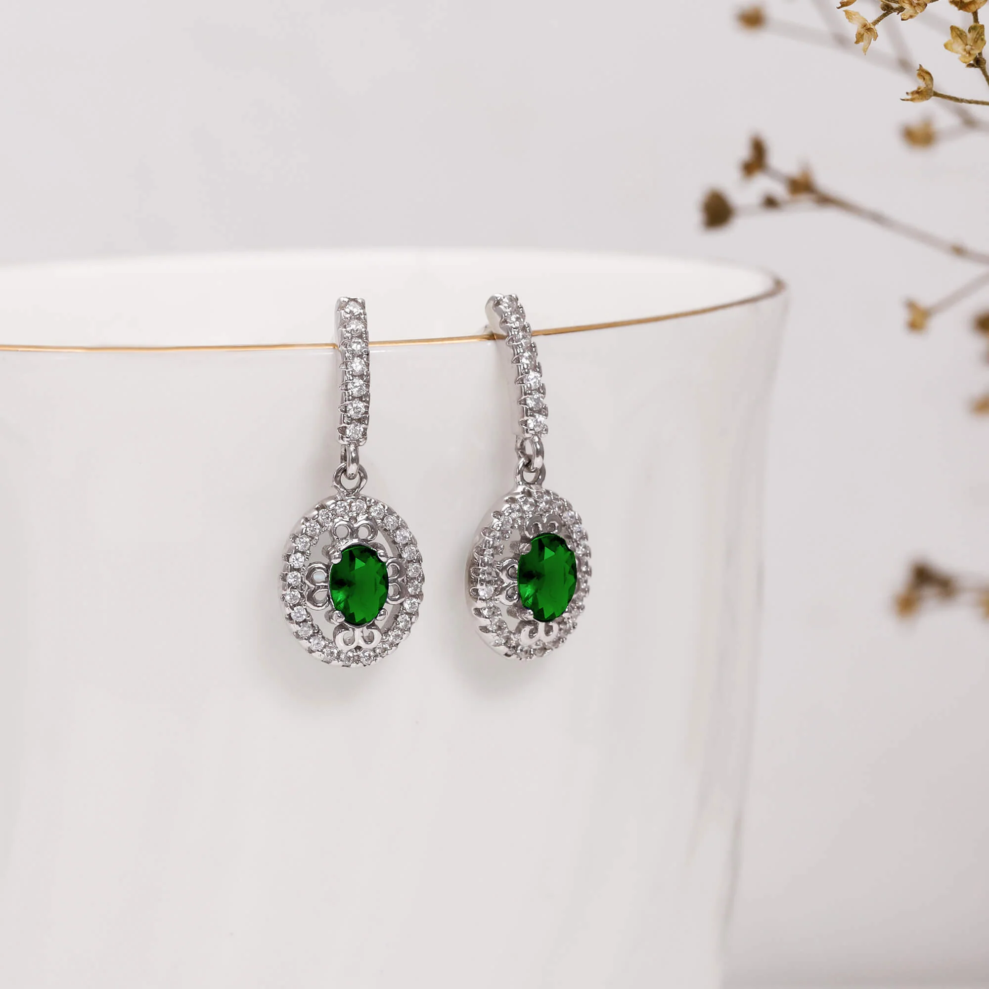 Silver Forest Green Drop Earrings - Image 2