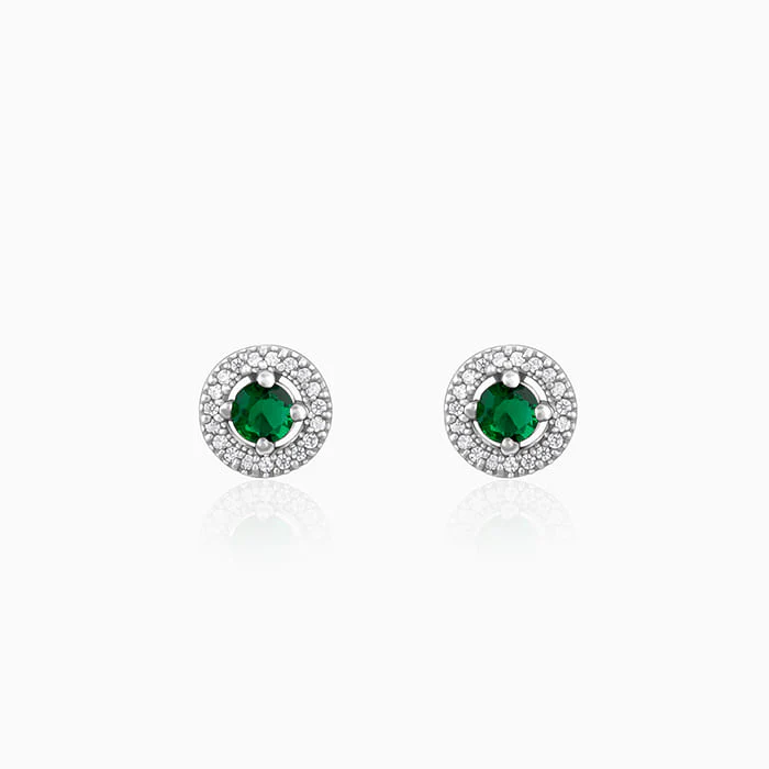 Silver Forest Green Shining Halo Studs - Image 2