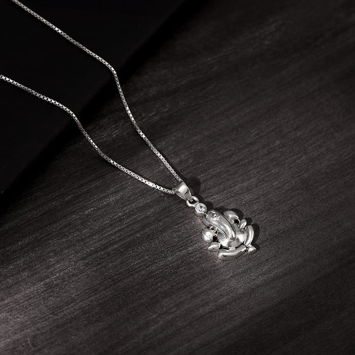 Silver Ganapathi Pendant with Link Chain For Him - Image 2