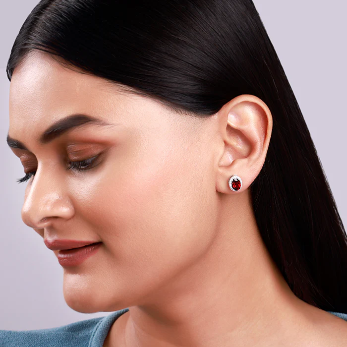 Silver Garnet Glimmer Earrings - Image 3