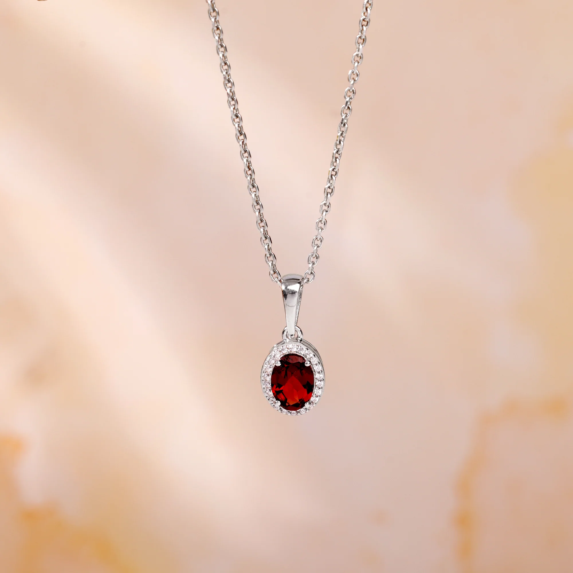 Silver Garnet Glimmer Pendant With Link Chain - Image 2