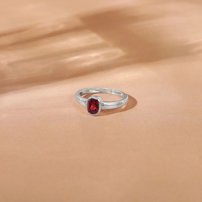 Silver Garnet Squircle Ring For Him - Image 2