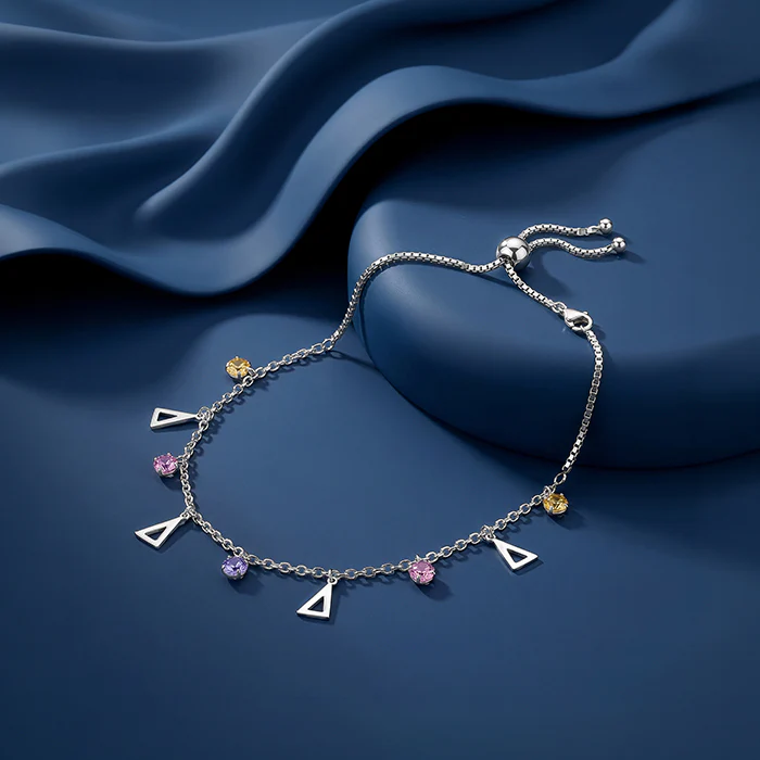 Silver Geometric Charm Choker Necklace - Image 2