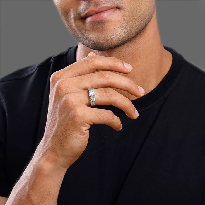 Silver Geometric Glimmer Ring For Him - Image 3