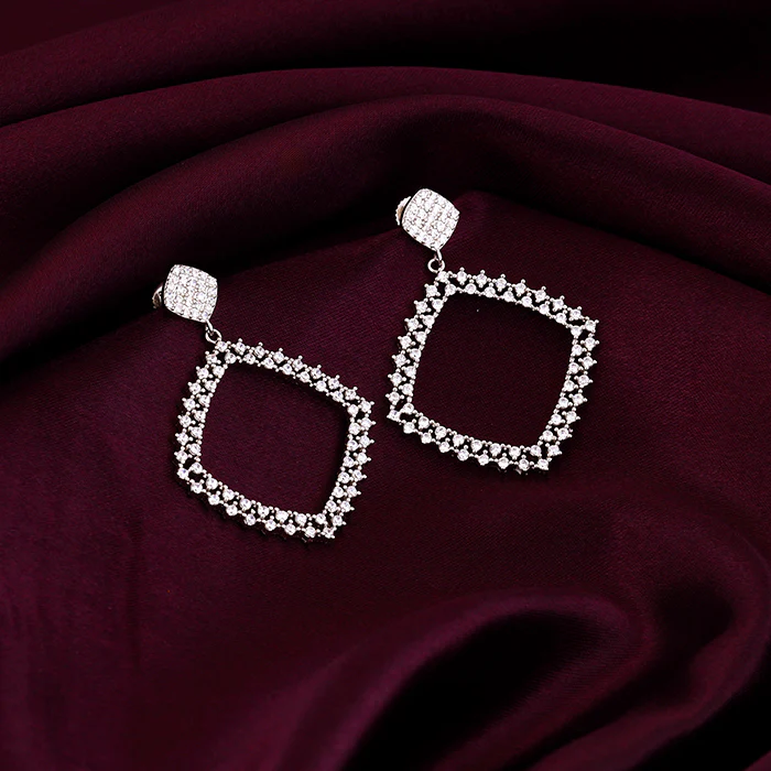 Silver Geometry Drop Earrings - Image 2