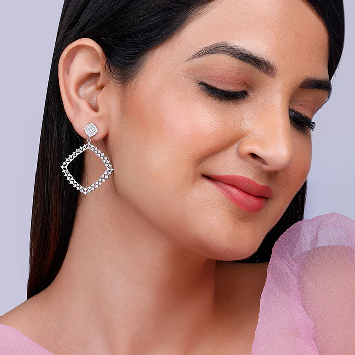 Silver Geometry Drop Earrings - Image 3