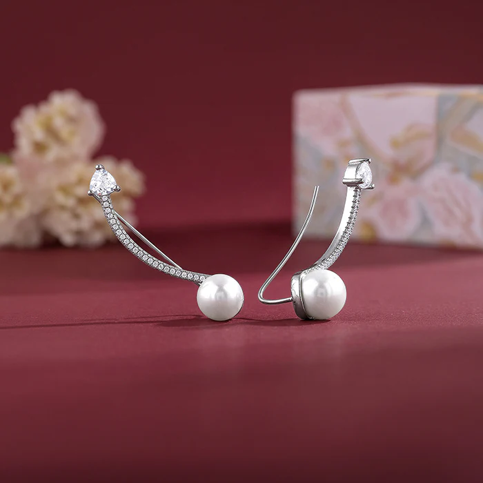 Silver Gina Pearl Climber Earrings - Image 2