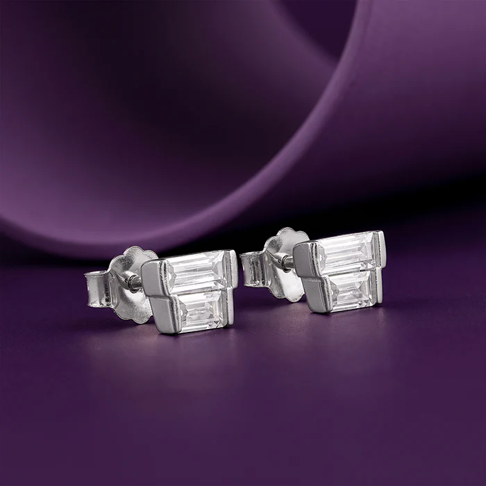 Silver Glass Stone Square Studs - Image 2