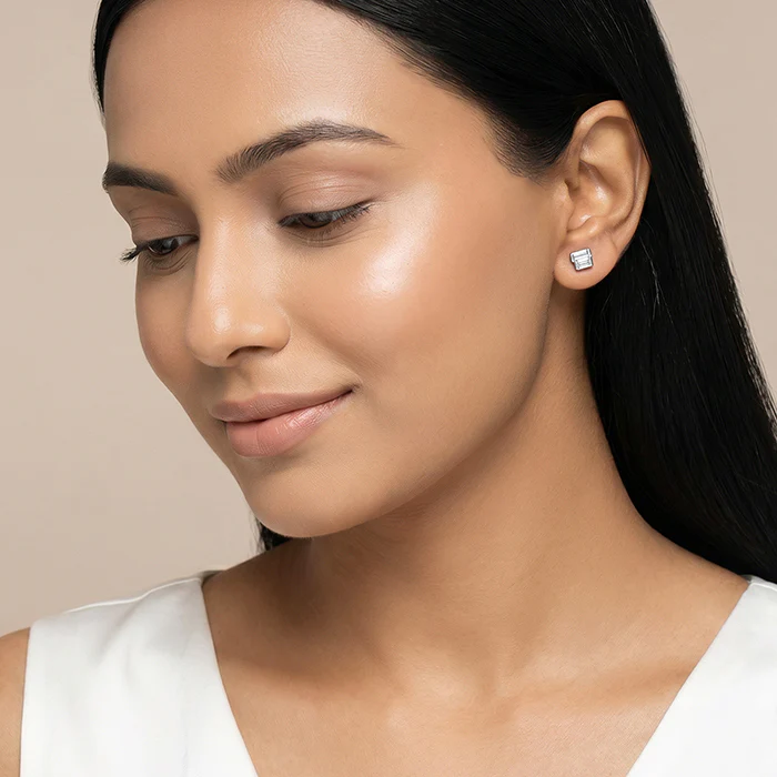 Silver Glass Stone Square Studs - Image 3