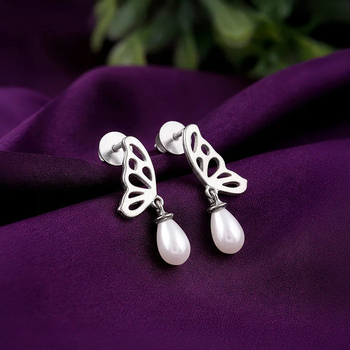 Silver Gloria Pearl Drop Earrings - Image 2