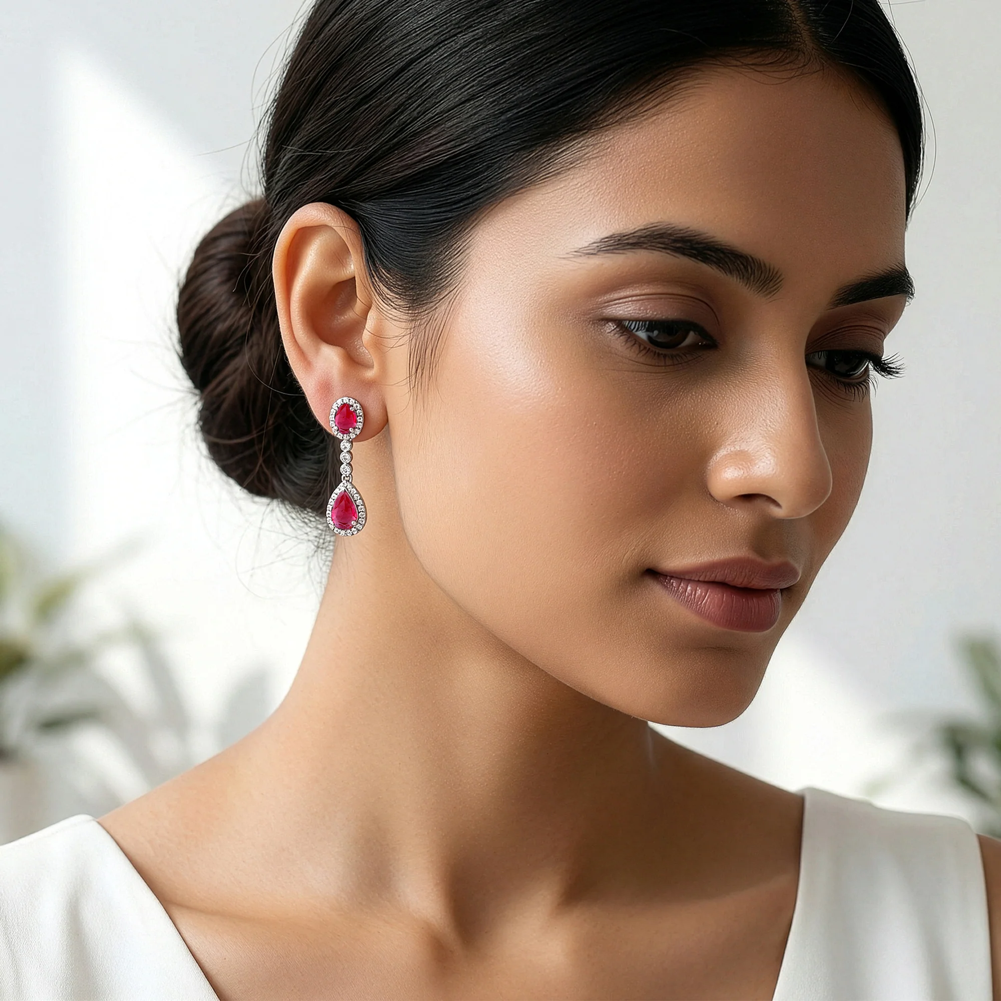 Silver Granada Rouge Red Earrings - Image 3