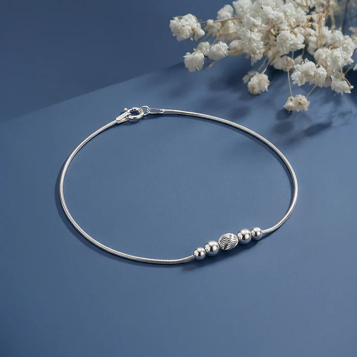 Silver Granule Bead Chain Anklet - Image 2