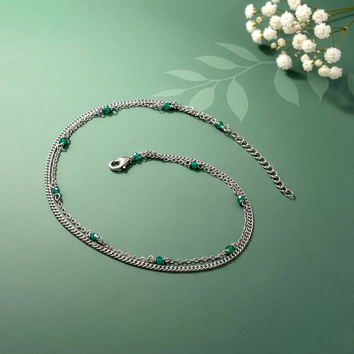 Silver Green Glimmer Anklet - Image 2