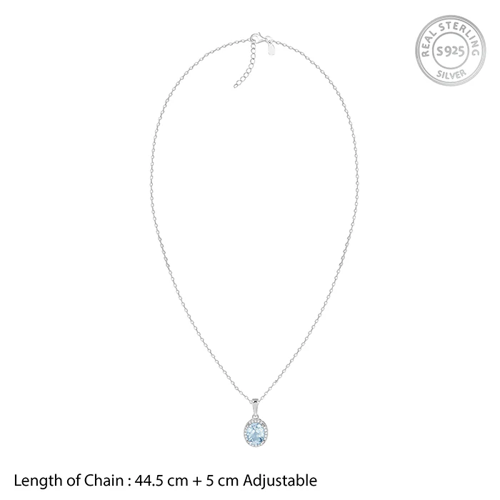 Silver Halo Blue Topaz Pendant With Link Chain - Image 6