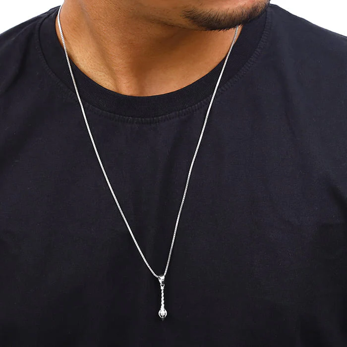 Silver Hanuman Gada Pendant with Box Chain For Him - Image 3