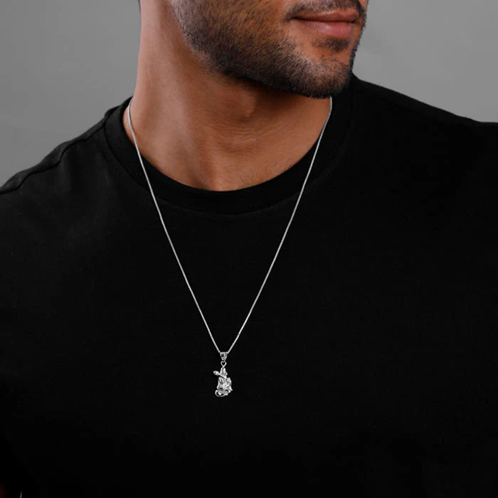 Silver Hanuman Pendant With Box Chain For Him - Image 3