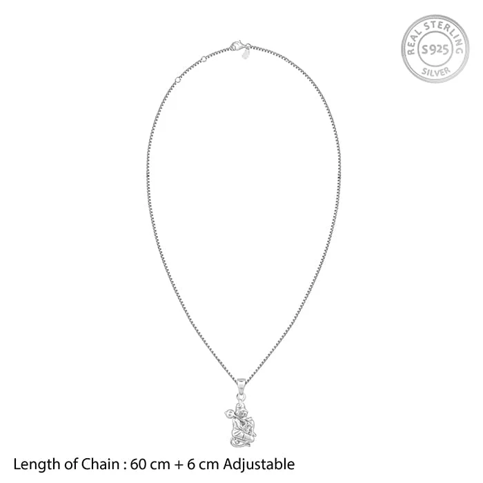 Silver Hanuman Pendant With Box Chain For Him - Image 6