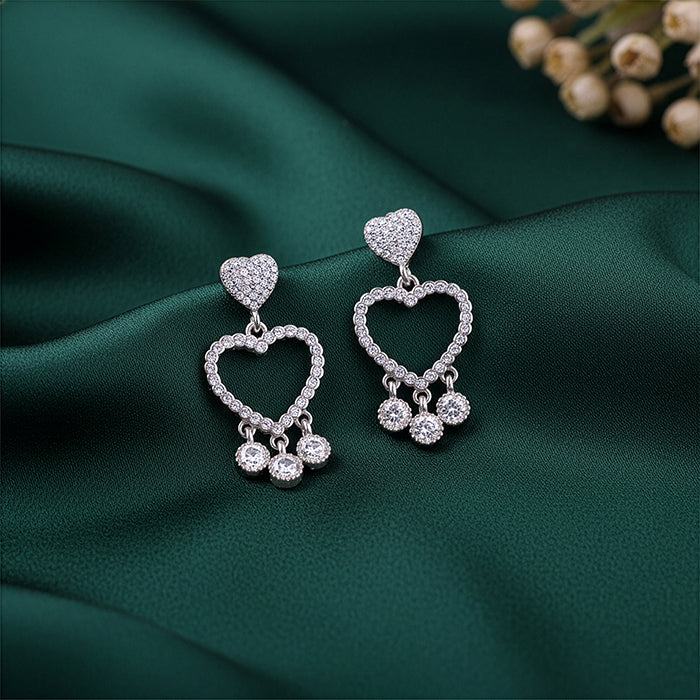 Silver Heart Dangler Earrings - Image 2