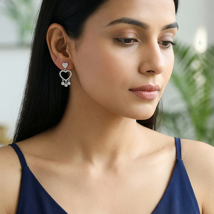 Silver Heart Dangler Earrings - Image 3