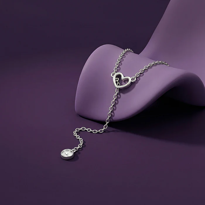 Silver Heart Drip Lariat Necklace - Image 2