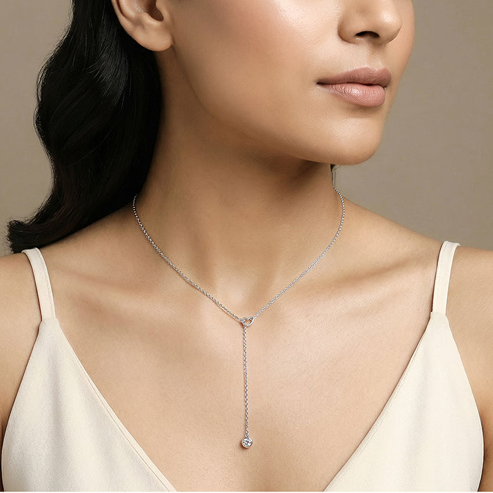 Silver Heart Drip Lariat Necklace - Image 3