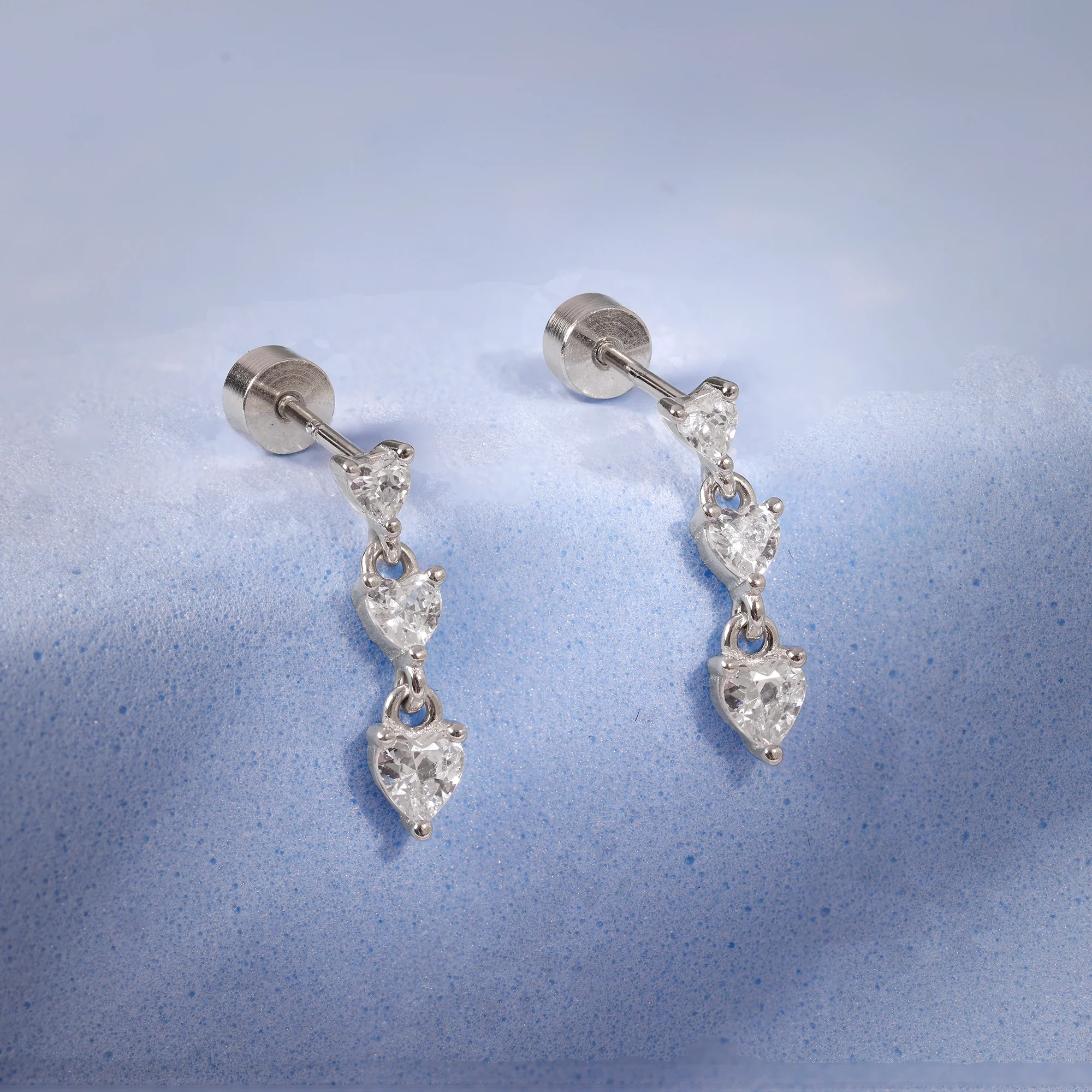 Silver Heart Drop Ear Piercings - Image 2