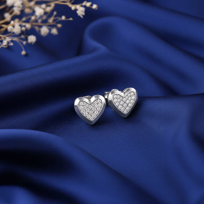 Silver Heart Glow Stud Earrings - Image 2